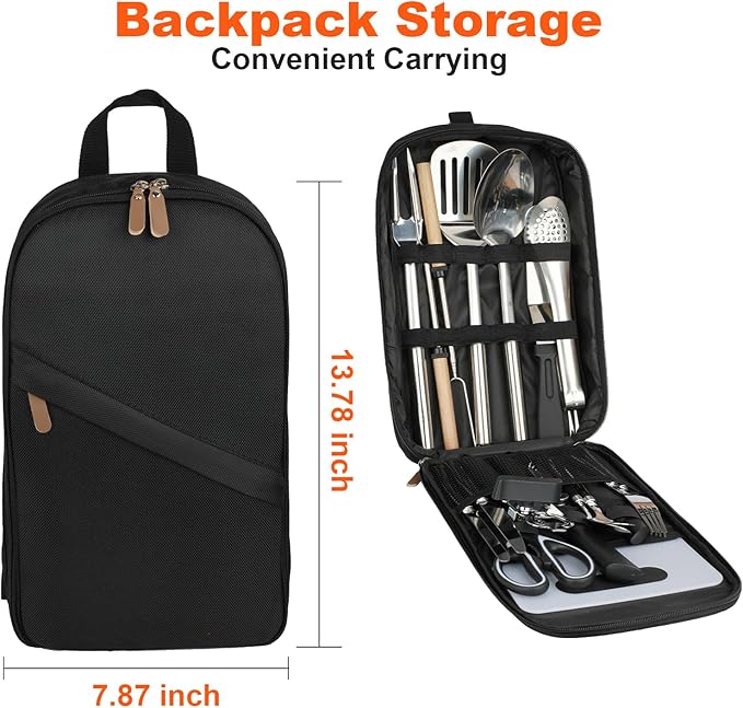 aiGear Camping Kitchen Utensil Set 27 Piece Portable Cookware Kit for BBQs, Outdoor Cooking, Picnics, and Adventures Camping Cookware Kitchenware Storage