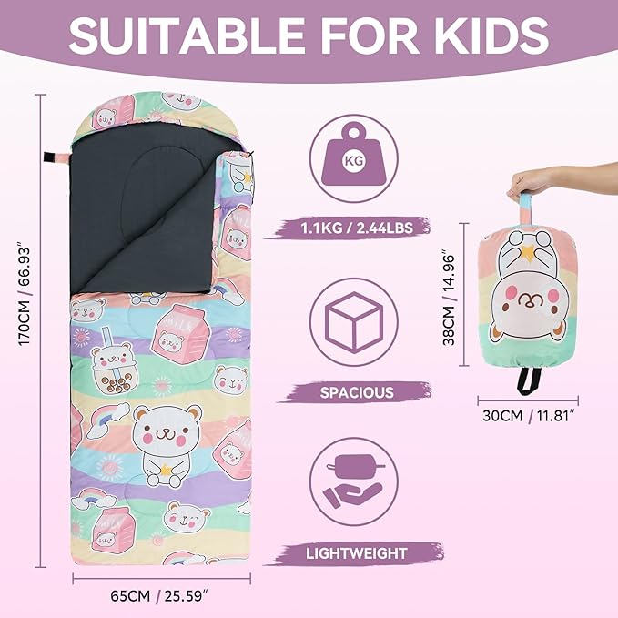 Kids Sleeping Bag for Camping - Lightweight 3 Season Backpacking Sleeping Bag, Compact Child Sleeping Bag for Girls and Boys, Waterproof Youth Sleeping Bag for Outdoor by Croosseoutdoors
