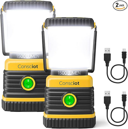 LED Camping Lantern, Consciot C02 USB-C Rechargeable Camping Lights, 1500LM, 5 Light Modes, 8800mAh Power Bank, Up to 100H Run Time, IPX4 Waterproof, Dimmable Tent Lights for Emergency, Power Outages