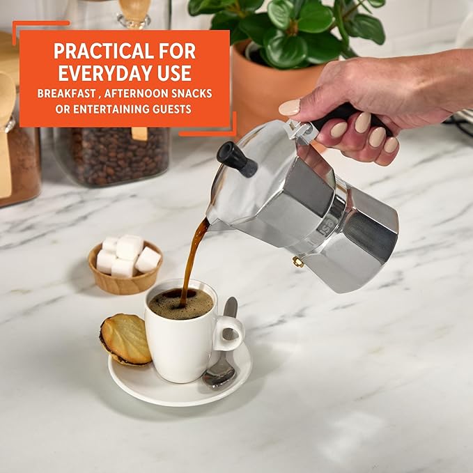 IMUSA USA B120-42V Aluminum Espresso Stovetop Coffeemaker 3-Cup, Silver (Pack of 1)