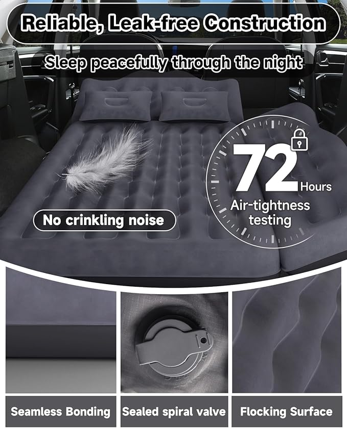 Umbrauto Inflatable Car Mattress Bed: SUV Camping Air Bed for Truck Backseat with Pump & Pillows, Car Sleeping Airbed for Van Back Seat