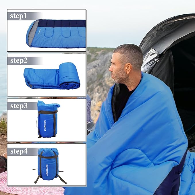 XL 10 Degree Sleeping Bags Waterproof for Adults 350GSM Machine Washable with Compression Sack for 3-4 Season Camping Outdoor