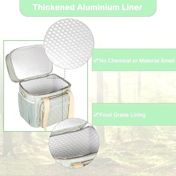 GLENKEY Expandable Lunch Box for Women, Double Deck Large Insulated Lunch Bag Leakproof Soft Cooler Bags Lunch Cooler for Adults Work Office Flight Travel, Green