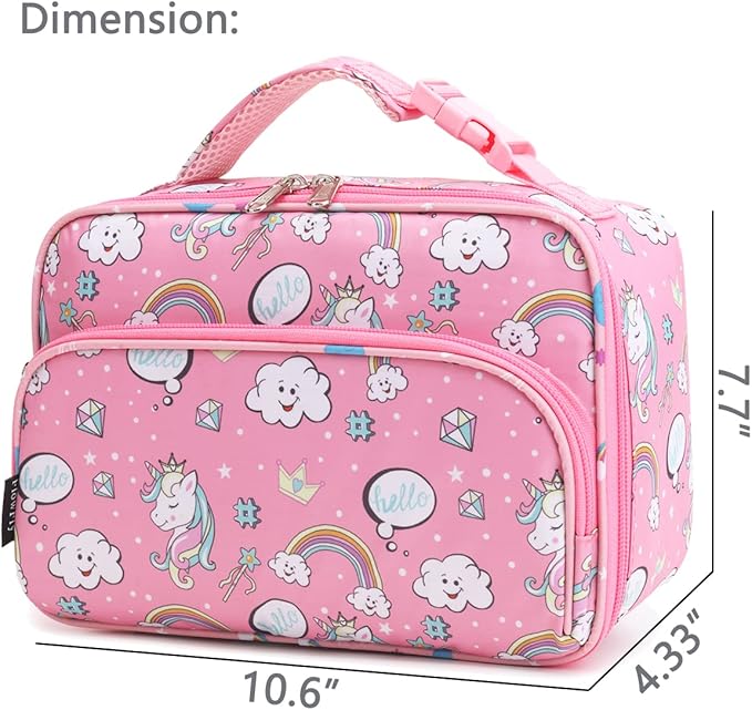 FlowFly Kids Lunch box Insulated Soft Bag Mini Cooler Back to School Thermal Meal Tote Kit for Girls, Boys, Rainbow
