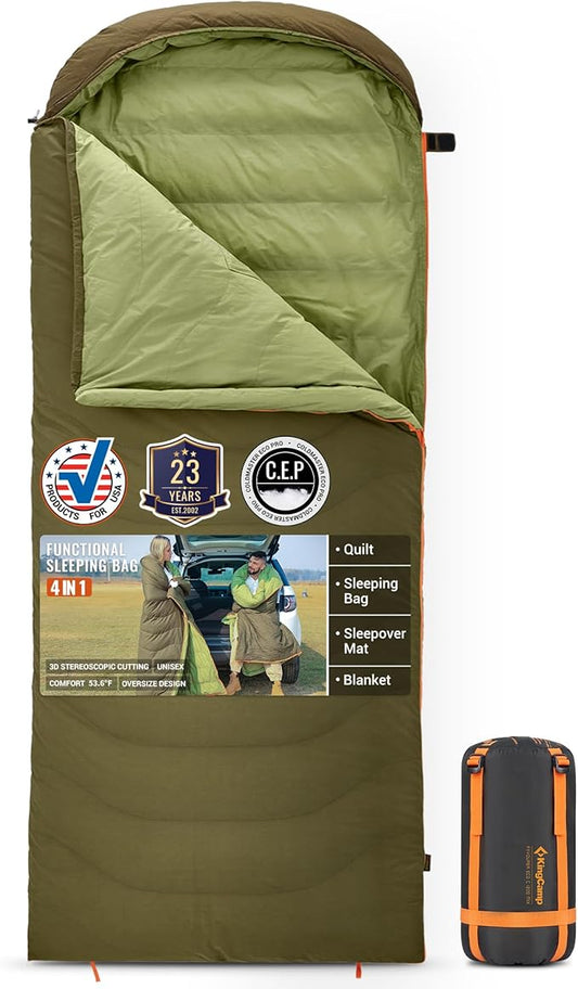 KingCamp Down Sleeping Bag for Adults, 600 FP Cold Weather 3-4 Season Sleeping Bag, Ultralight & Compact with Compression Sack for Backpacking, Camping, Hiking