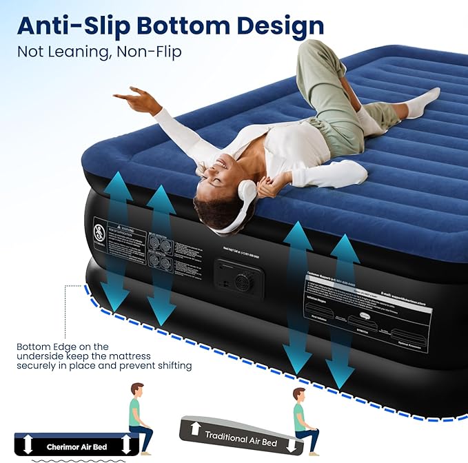 Queen Air Mattress with Built in Pump, 18" Raised Comfort, Multi-Layer Leakproof, Heavy-Duty Support Blow up Mattress, 800lbs High Capacity, 3 Min Inflation for Home Camping Guests