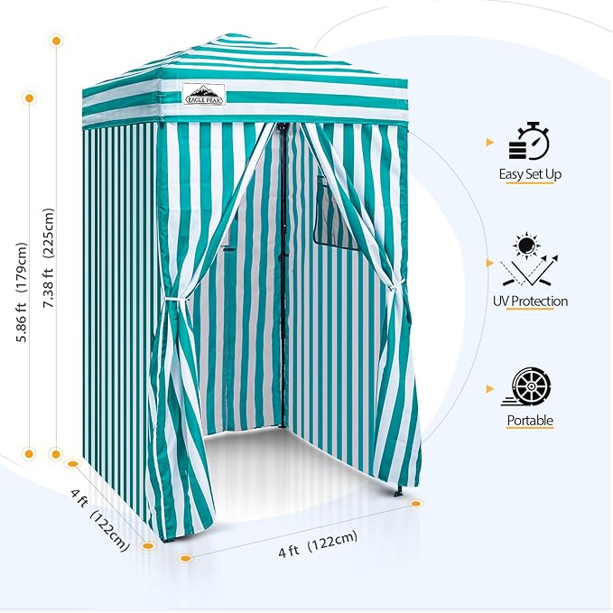 EAGLE PEAK Flex Ultra Compact 4x4 Pop-up Canopy, Sun Shelter, Changing Room, Portable Privacy Canopy Cabana for Pool, Fashion Photoshoots, or Camping, 4x4 ft, White/Light Blue