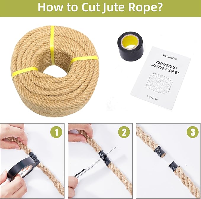 Jute Rope 2/5 Inch 100 Feet Hemp Rope for Deer, Heavy Duty, Twisted, Natural, Tug of War, for Crafts, Home Decorating Gardening Bundling