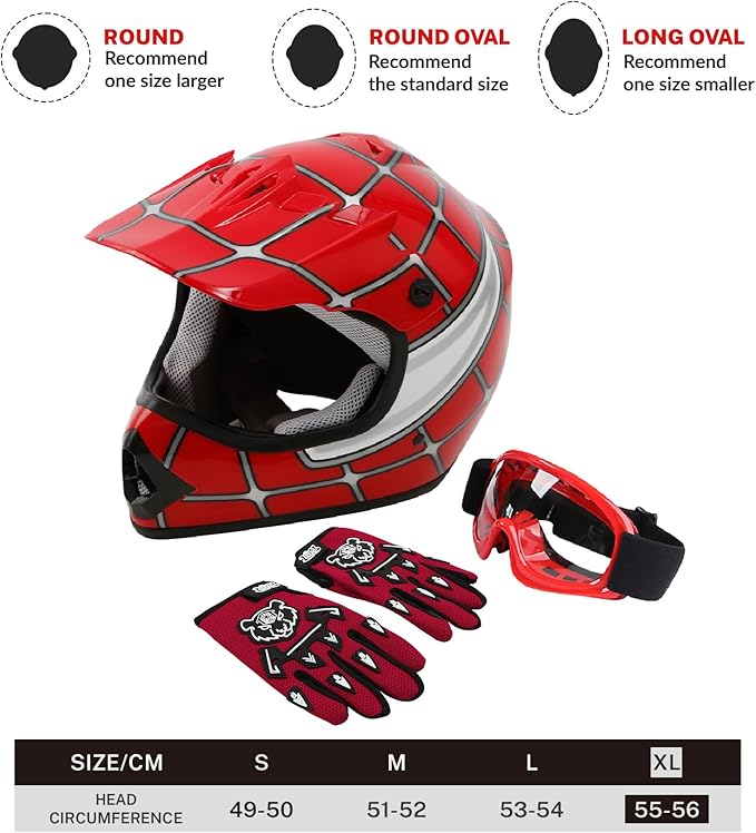 TCT-MOTORPARTS DOT Youth Kids Motorcycle Four Wheeler Riding Racing Helmet Motocross ATV Helmets Offroad Street Dirt Bike Go-Kart BMX MX Full Face Helmet Red Spider X-Large Size