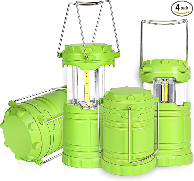 4-Pack LED Green Camping Lanterns, Portable Camping Lights, Outdoor Handled Lamps, Essential Emergency Lights for Power Outages, Hiking, Hurricane