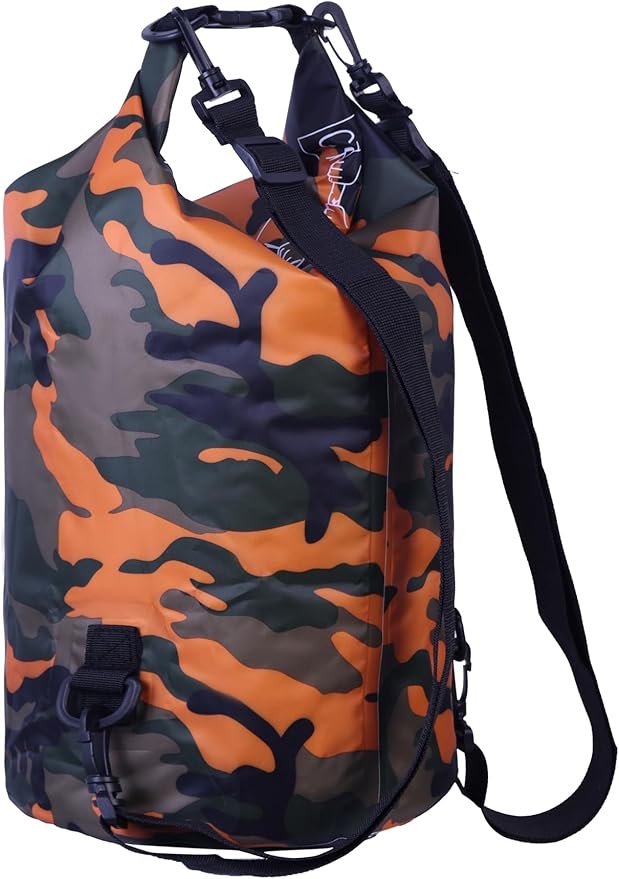 Waterproof Dry Bag Combo 5-30L Roll Top Dry Storage Bag Backpack for Kayaking Boating Beach Camping Travel Fishing, w/Phone Case & Collapsible Water Bottle & Sunglasses & Ear Band,Orange 15L