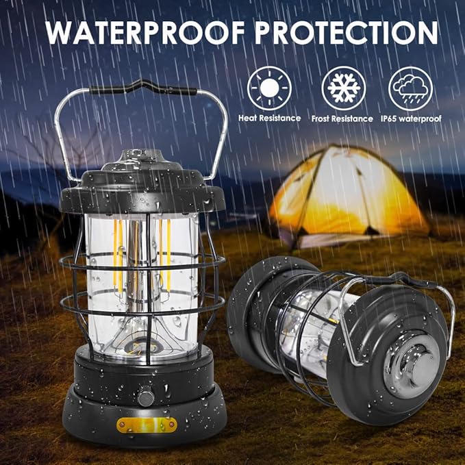 UniqueFire Retro Camping Lantern Rechargeable 1500LM 2 Modes Dimmable,Portable Electric Hurricane Lamp Hands-Free Flashlight,5000 mA High Capacity Battery LED Lanterns for Power Outages Indoor