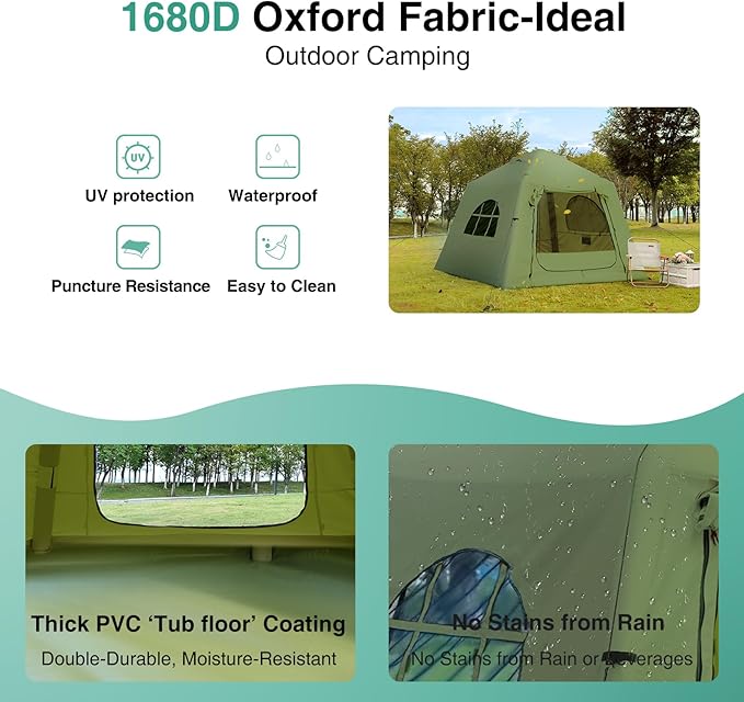 2025 Upgraded 100% Waterproof Inflatable Camping Tent, Large Blow-Up Air Tent, No Assembly Needed Luxury Glamping House, Oxford Fabric