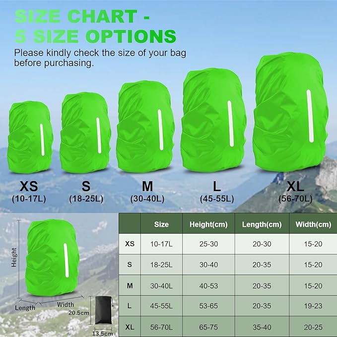 LAMA 2pcs Waterproof Rain Cover for Backpack, Reflective Rainproof Protector for Anti-dust and Anti-Theft S 18L-25L Black Green