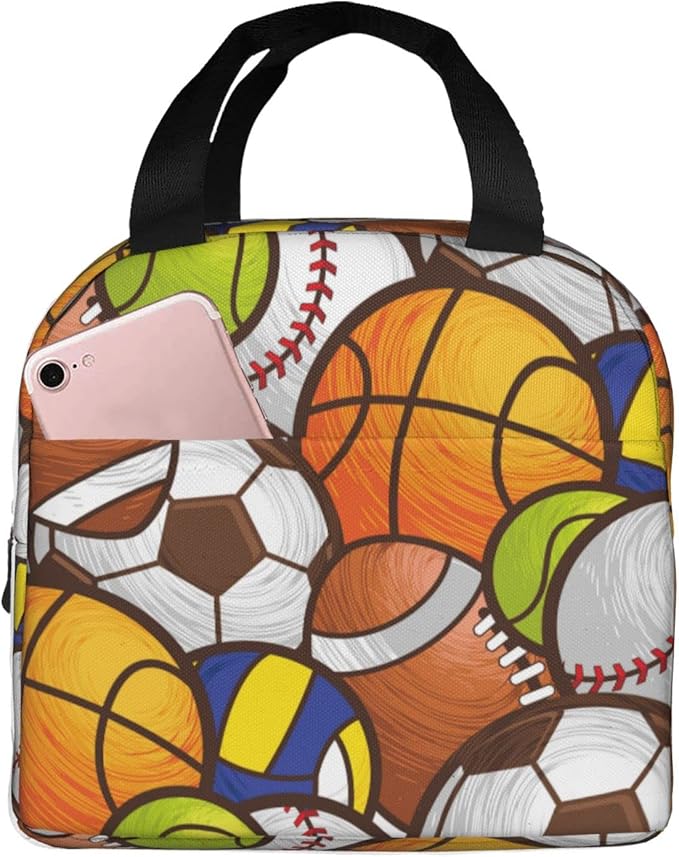 VOOHDDY Sport Ball Soccer Football Basketball Insulated Lunch Bag For Men Women Reusable Lunch Box Container Waterproof Portable Cooler Thermal Tote Bag For Work Office Picnic Beach Travel