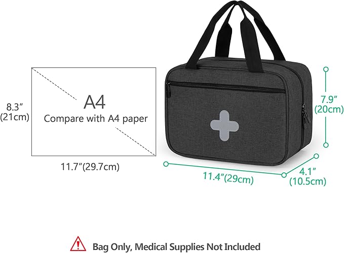 CURMIO Small First Aid Bag, Empty Emergency Trauma Kit Organizer Bag for Hiking, Camping, Car, Travel, Home and Outdoor, Black, BAG ONLY, Patent Pending