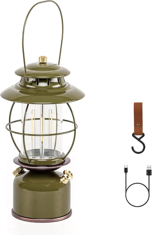 Metal Vintage LED Camping Lantern, 6800mAh Rechargeable Battery Last 17-500 Hours Camping Lamp, Large Dimmable Hanging Lantern, Retro Camping Light with Hook for Courtyard Outdoor Decoration