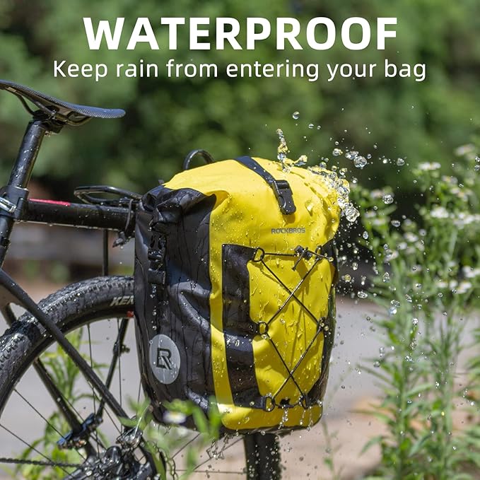 ROCKBROS Bike Pannier Waterproof 27L Large Capacity Bike Bag Rear Rack Waterproof for Grocery Touring Cycling Yellow*2