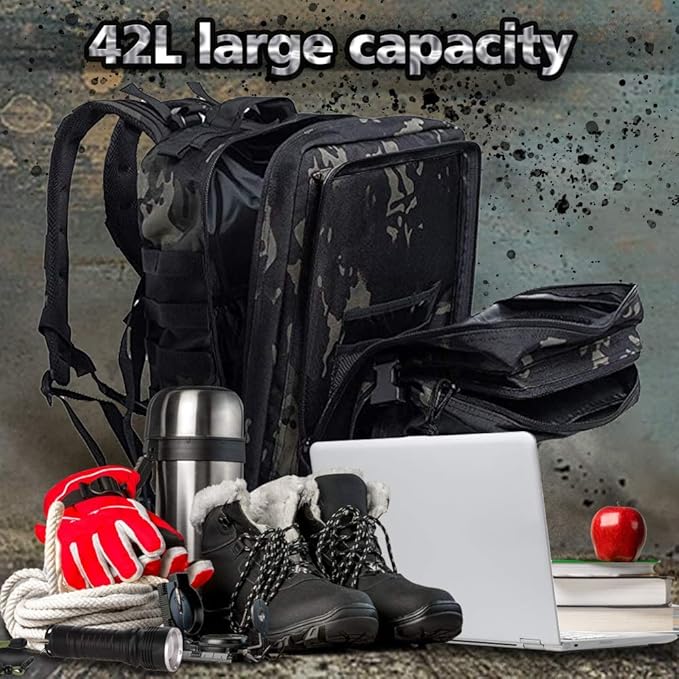 EMDMAK Military Tactical Backpack, 42L Large Military Pack Army 3 Day Assault Pack Molle Bag Rucksack