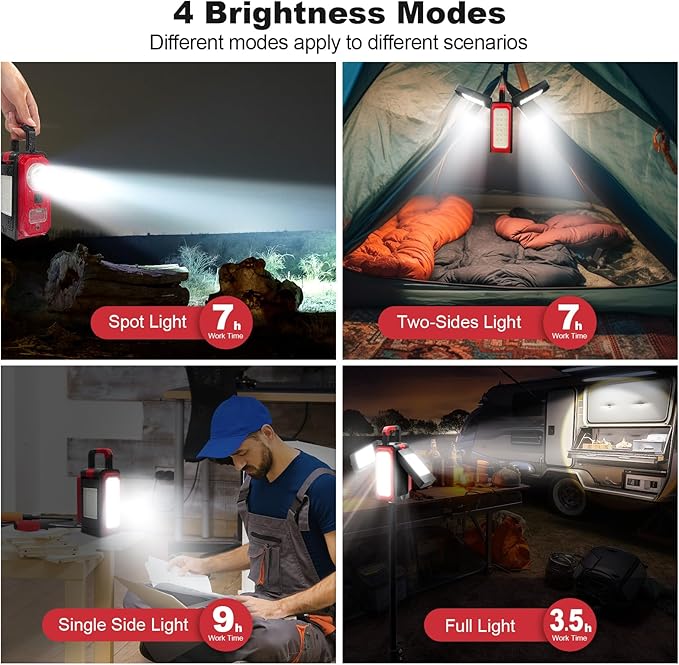 SYLSTAR 3000LM Rechargeable Camping Light, Battery Powered Camping Lantern with 4 Light Modes, Powerbank, Magnets, Hook, IPX5 Rotatable Work Light for Power Outages Emergency Garage