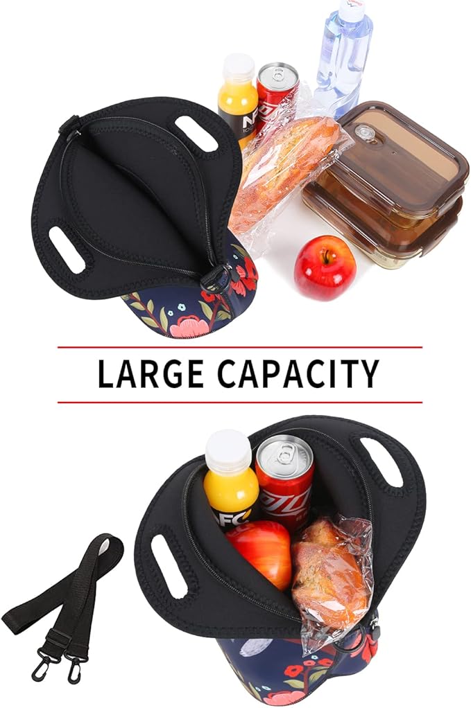 Violet Mist Neoprene Insutated Lunch Bag with Pocket Shoulder for Women Cute Animal Cartoon Lunch Box Resuable Waterproof LunchBag Tote with Zipper Food Container Gift for Men Adult Work Picnic Travel