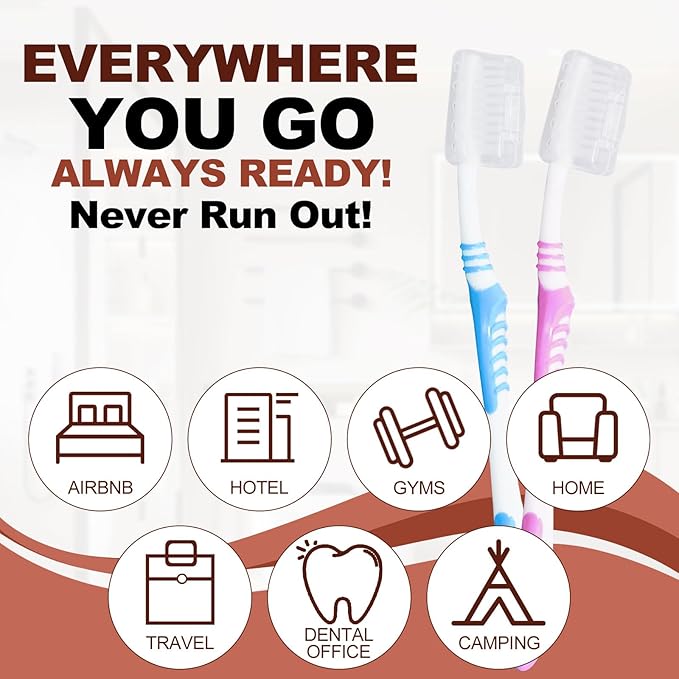 Disposable Toothbrushes with 45 Grams Toothpaste Individually Wrapped, Travel Kit Whit Plastic Zip Bag,Toothbrush Head Cover, Bulk Toothbrush for Homeless,Travel,Shelter,Air Bnb,Hotel,Guest(50)