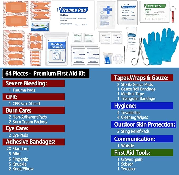 Mini First Aid Kit -Small Waterproof Hard Shell Medical Kit with Compartments for Camping, Hiking, Car, Home, Office, School - Emergency First Aid Supplies and Survival Kit