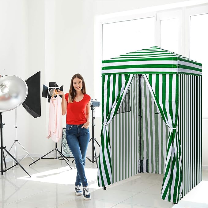 EAGLE PEAK Flex Ultra Compact 4x4 Pop-up Canopy, Sun Shelter, Changing Room, Portable Privacy Canopy Cabana for Pool, Fashion Photoshoots, or Camping, 4x4 ft, Green/White