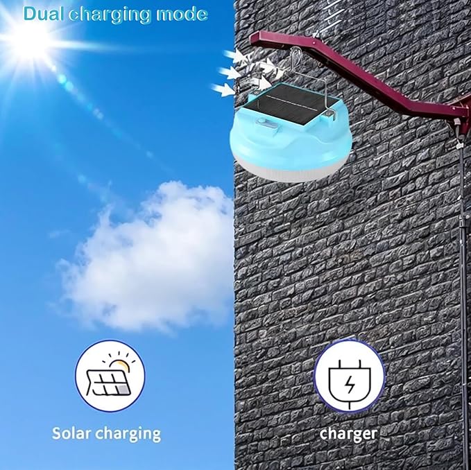 Multi-Functional Emergency LED Light Bulb with USB Charging, Capable to Recharge Mobile Devices , Ideal for Power Outage, Tent Camping, Fishing (Blue-Solar-R145mm)
