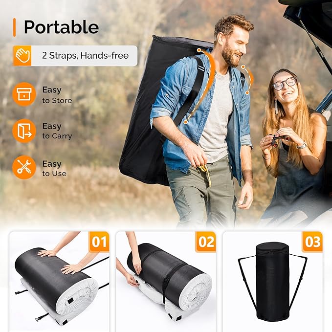 VINGLI 3 "Memory Foam Sleeping Pad Camping Mattress, Portable Floor Mattress Sleeping Mat Bed Roll Up for Guests Adult with Pillow & Phone Pocket