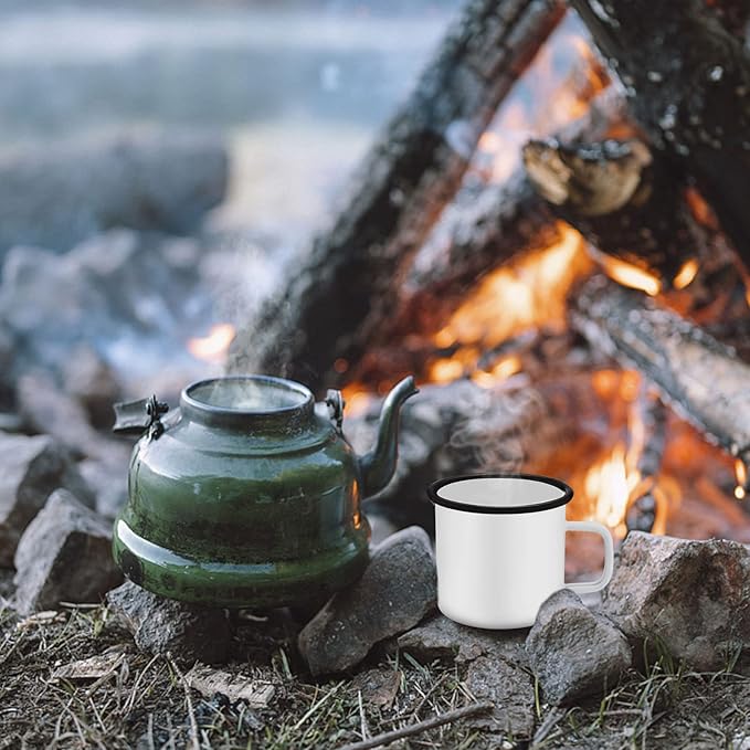 HaSteeL 12oz Enamel Campfire Mugs, Small Vintage Camping Mug Cup Set of 6 for Coffee Tea Milk, Portable and Durable for Home, Picnic, Travel, Hiking, Fishing Indoor Outdoor, Non Toxic & Easy to Clean