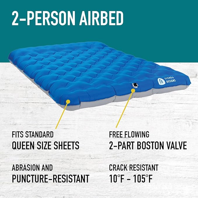 Sierra Designs Queen & Single Camping Air Bed Mattress for Car Camping, Trave, and Camp (Pump Included)