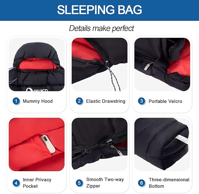 Ultralight Down Sleeping Bag for Adults with 600 Fill Power, Compact Sleeping Bag with Compression Sack for Backpacking, Hiking and Camping