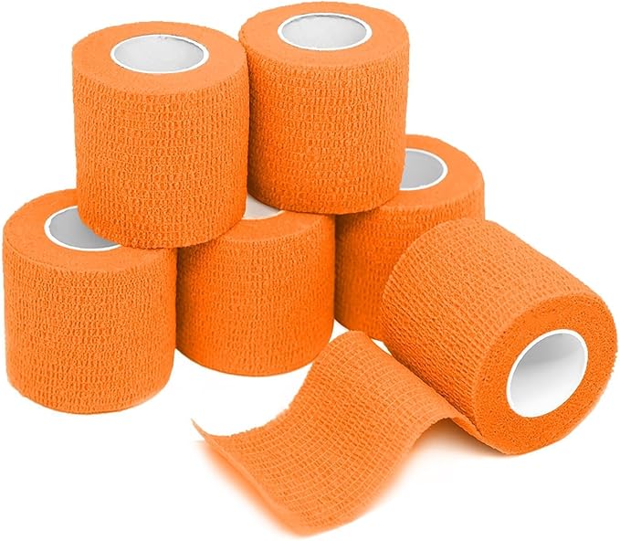 FriCARE Self Adhesive Bandage Wrap, Medical Tape in First Aid Kit, Cohesive Bandages for Wounds Sport Vet, FSA/HSA Eligible, 2 Inches X 5 Yards 6 Rolls, Orange