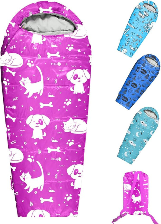 KidzAdventure Mummy Style 32 – 59F Kids Sleeping Bag with Pillow Sleeve, 4 Season, Lightweight and Backpacking Style, Ideal for Camping, Sleepover, Boys, Girls, Youth and Toddlers