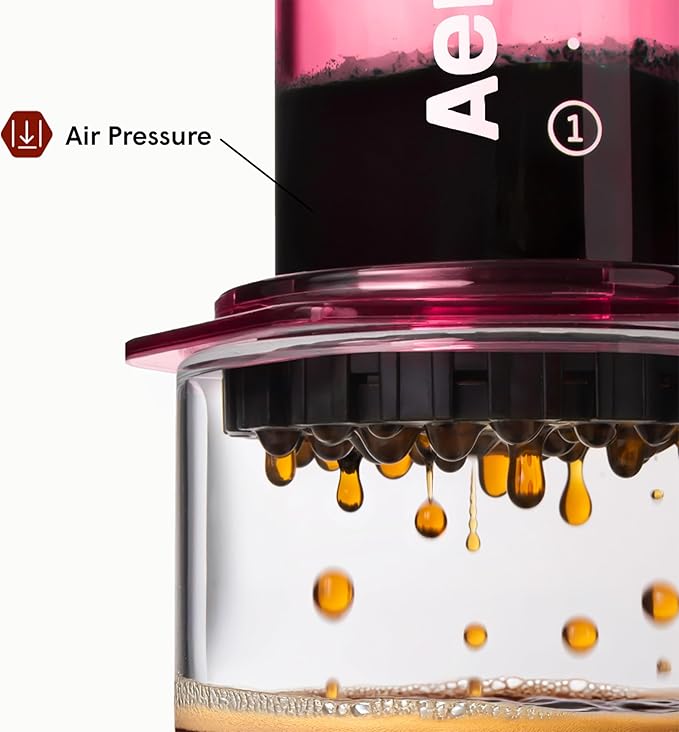 AeroPress Clear Pink Coffee Press - All-in-One French Press, Pour-Over & Espresso Style Manual Brewer, 2 Min Brew for Less Bitterness, More Flavor, Small Portable Coffee Maker, Travel & Camping