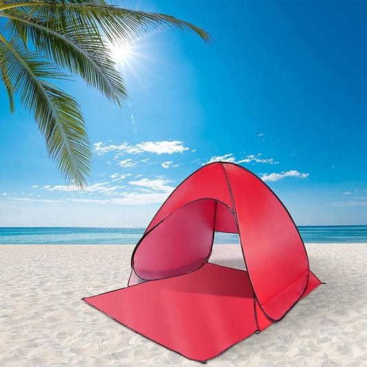 Pop Up Beach Tent for 2-3 Person, UPF50+ Anti-UV Sun Shelter w/Storage Bag, Portable Waterproof Instant Sun Shade Canopy for Outdoor Beach Camping Hiking Travel Family, Red