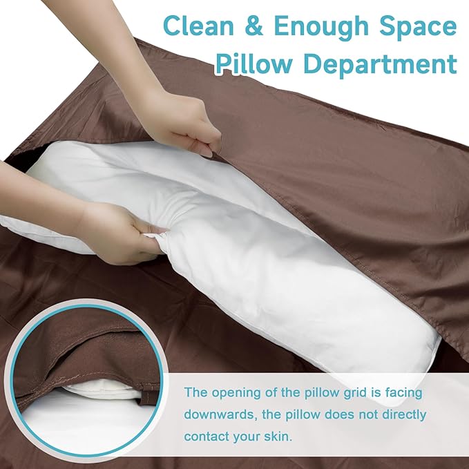 Sleeping Bag Liner, Self Tan Sleep Sack, Adult Sleep Sack, Two-Way-Zipper Expose Feet Separately, Portable Single Camping Travel Sheets for Hotel,Hostels,Business Trips