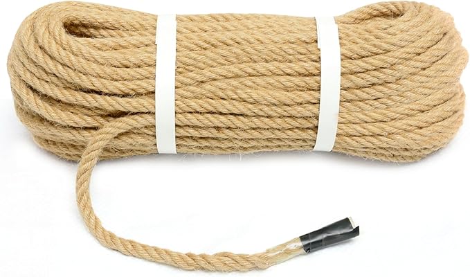 Hemp Rope, 1/3 Inch, 100 Feet - Twisted Jute Rope for Deer, Tug of War, Nautical Crafts, Home Decor, Gardening, Bundling, DIY Ornaments