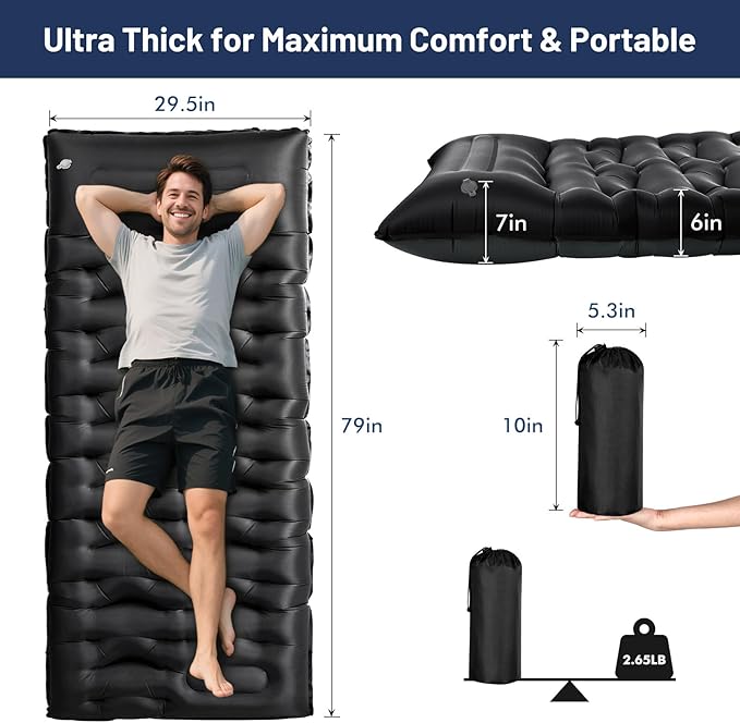 KASBAH Camping Sleeping Pad,6 inch Thick Inflatable Camping Mattress with Built-in Foot Pump and Pillow,Ultralight Sleeping Mat Backpacking Gear for Outdoor Hiking,Camping, Traveling and Tent