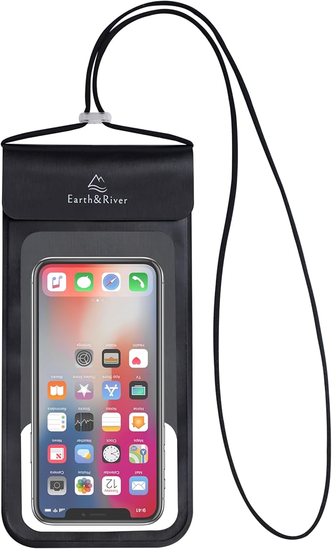 EARTH&RIVER Premium Waterproof Dry Bag Backpack, Extra Thick, Protection for All Water Activities & Camping, Floating Lightweight Dry Bag & IPX8 Waterproof Phone Case (Black, 5L)