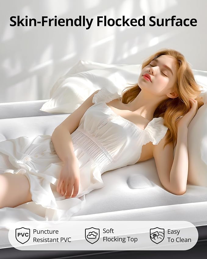 Airefina Twin Air Mattress with Built-in Pump, 18" Comfort Inflatable Mattress Quick Inflation/Deflation for Guests Home Camping Twin Blow Up Mattress with Carry Bag, Air Bed, Colchones Inflables