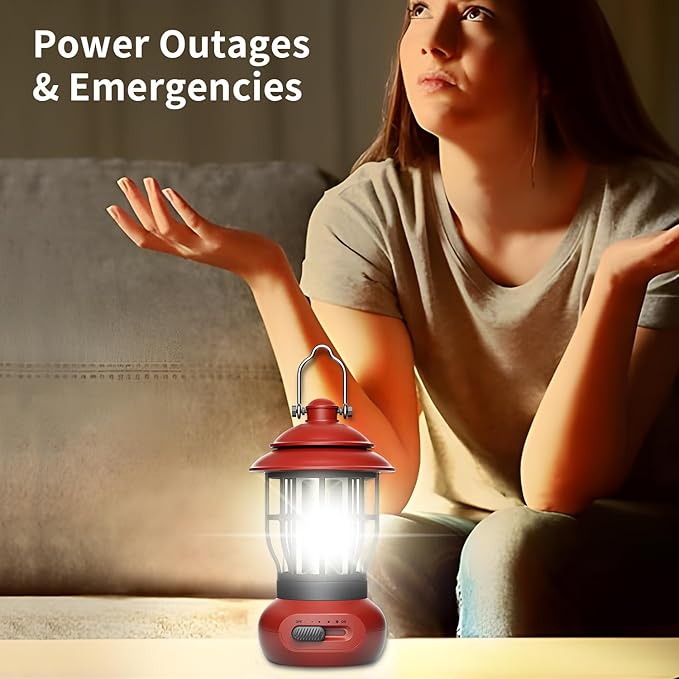Camping Lamp, COB Lantern for Power Outage, Emergency Supplies, Suitable for Indoor and Outdoor, Portable Red