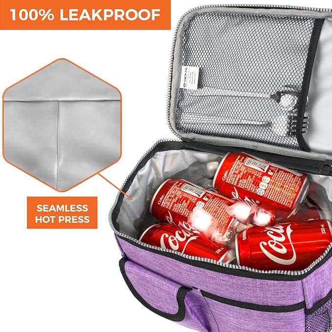 opux Insulated Lunch Bag for Men Women, Leakproof Heather Purple Lunch Box for Work, Portable Soft Lunch Cooler Bag with Shoulder Strap, Adult Lunchbox Lunch Pail for Kid Boy Girl School, 14 Can/8L