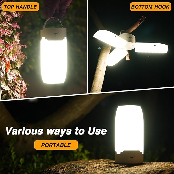 LED Camping Lantern Rechargeable, Foldable Camping Light with 96 LEDs,5000mAh Tent Light with Stepless Dimming,IPX4 Waterproof Lantern for Power Outages,Emergency,Outdoor,Camping Gear