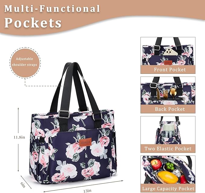 Lunch Bag Lunch Box Women - Large Tote Lunch Bags Men Women: Leakproof Insulated Lunch Cooler Bag for Adults, Peony 14L