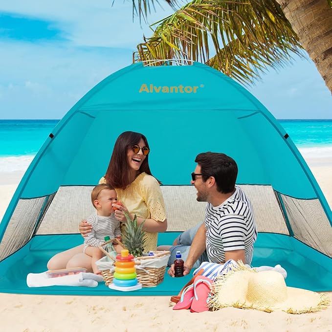 Alvantor Beach Tent Beach Umbrella Outdoor Sun Shelter Cabana Automatic Instant Pop-Up UPF 50+ Portable Beach Shade Camping Fishing Hiking Canopy Easy Set Up Light Weight Windproof for 2-3 Person