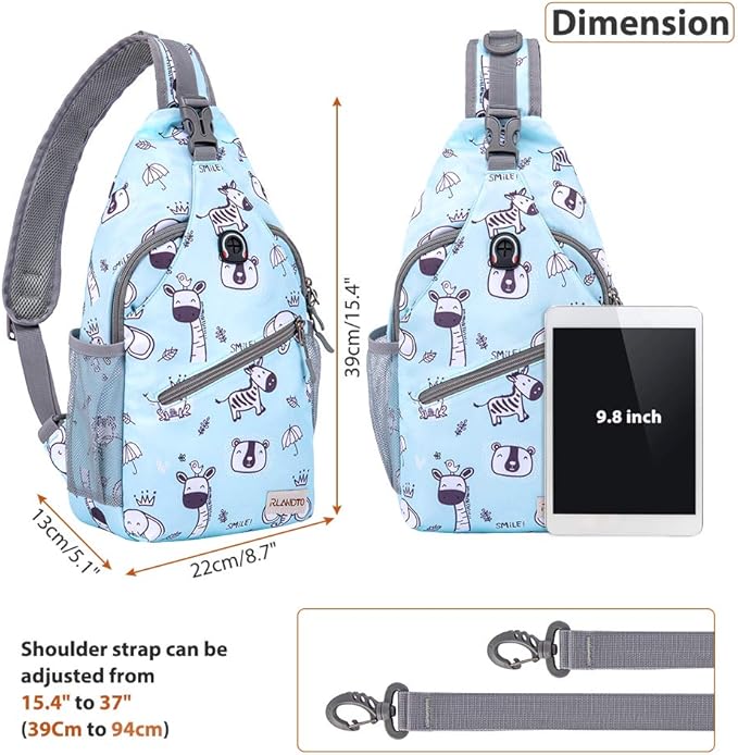 ZOMAKE Sling Bag for Women Men, Small Crossbody Sling Backpack, Mini Water Resistant Shoulder Daypack for Travel, Anti Thief Chest Bag for Hiking, Sports(Zoo Blue)