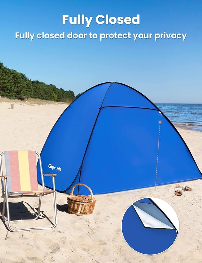 Pop Up Beach Tent Beach Shade Tent for 1-4 Persons Sun Shelter UPF 50+ Enclose Zipper Door Portable Easy Up Beach Tent