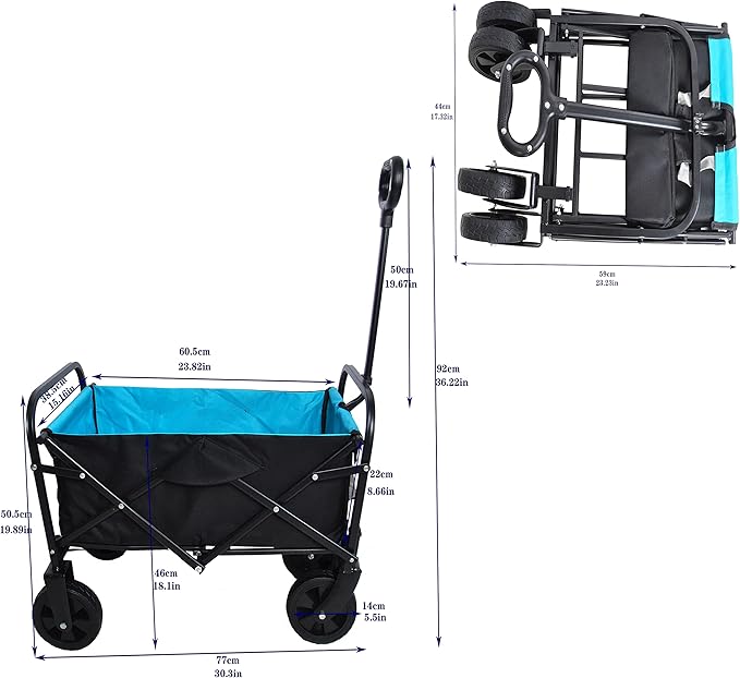 Collapsible Folding Wagon Garden Shopping Beach Cart,Heavy Duty Utility Buggy with Big Wheels,Adjustable Handle and Cup Holder,for Sand,Camping,Outdoor,30.31",Black